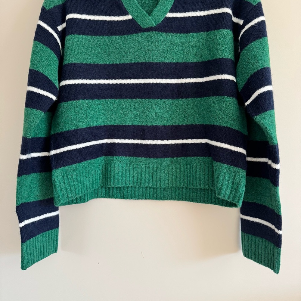 NWT Aqua Striped Polo Sweater - Exclusive In Green Multi size S - Picture 9 of 16